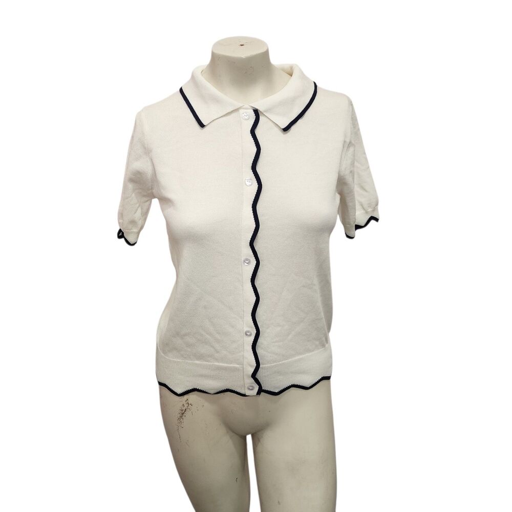 Kate Spade Cream Scallop Trim Cardigan Womens Small Button Up Knit Top